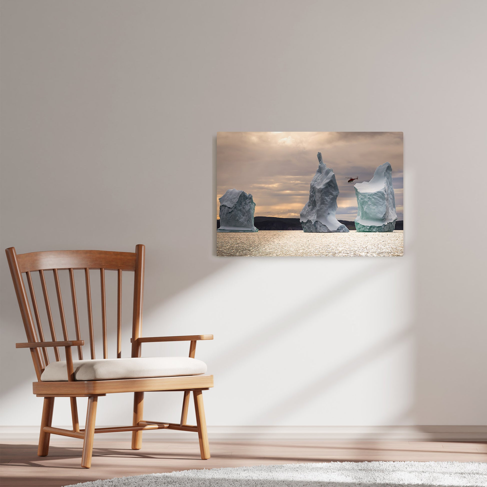 Ray Mackey's Amherst Cove Iceberg photography reproduced on HD metal print and displayed on wall