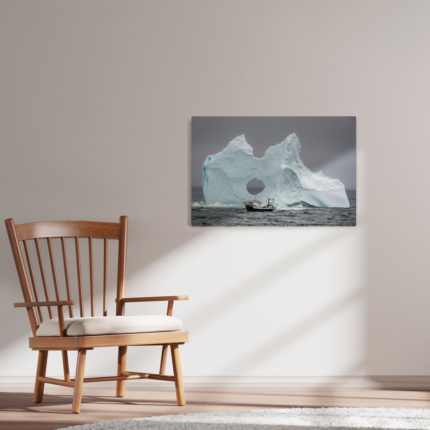 Ray Mackey's Cappahayden Iceberg Drama photography reproduced on HD metal print and displayed on wall