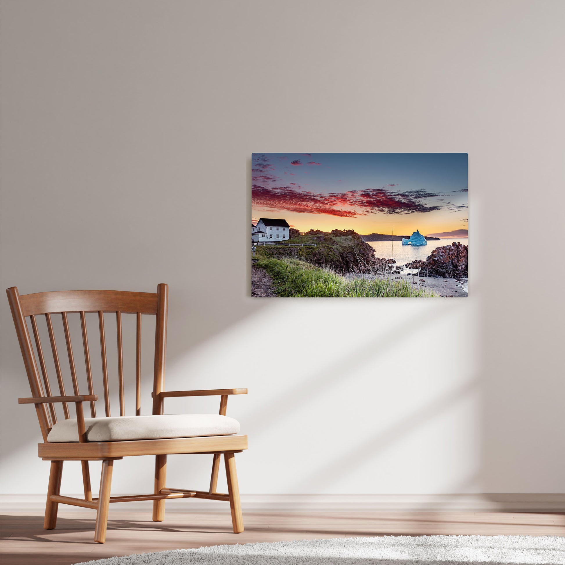 Ray Mackey's Twillingate Wild Cove Morning photography reproduced on HD metal print and displayed on wall