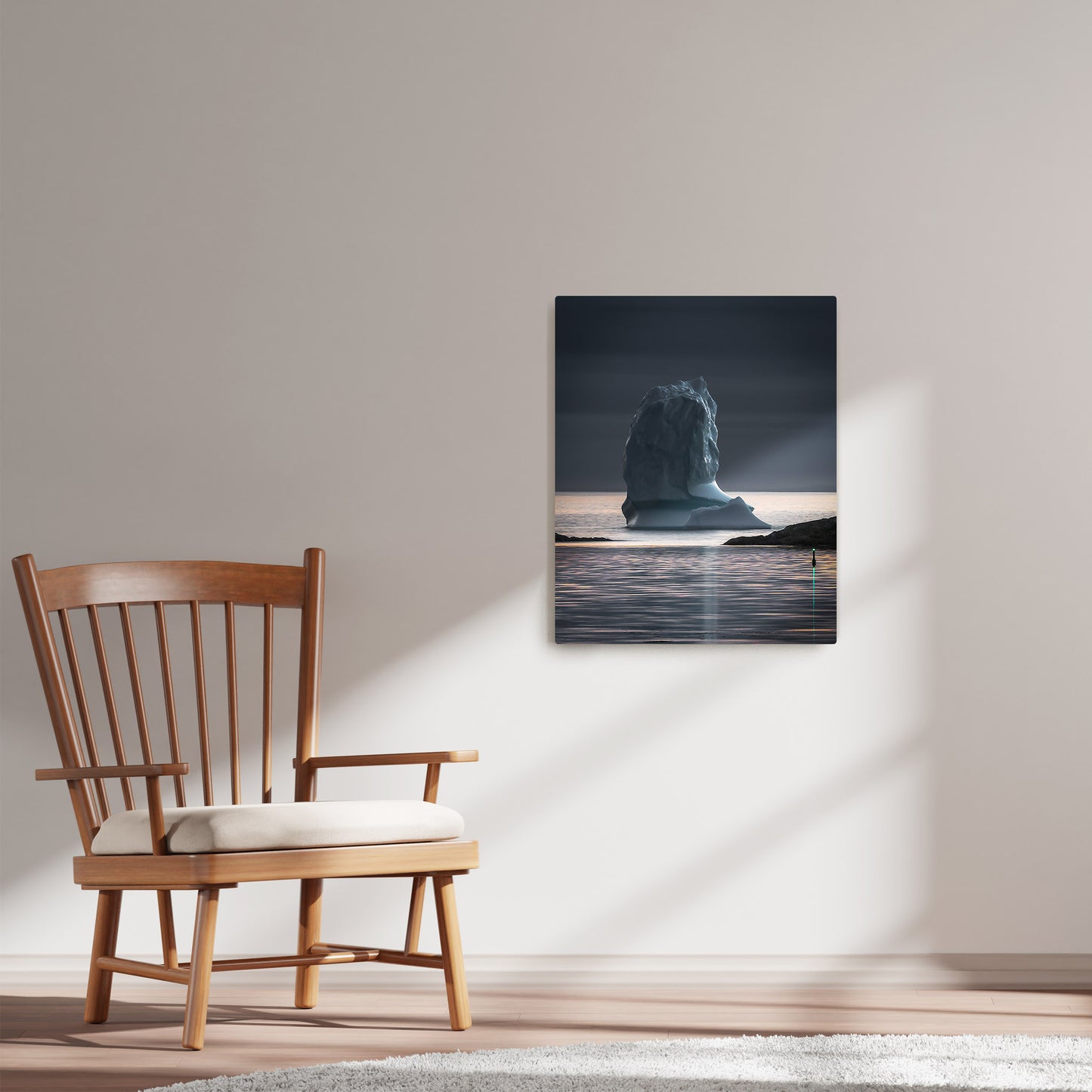 Ray Mackey's Goose Cove Moody Berg photography reproduced on HD metal print and displayed on wall