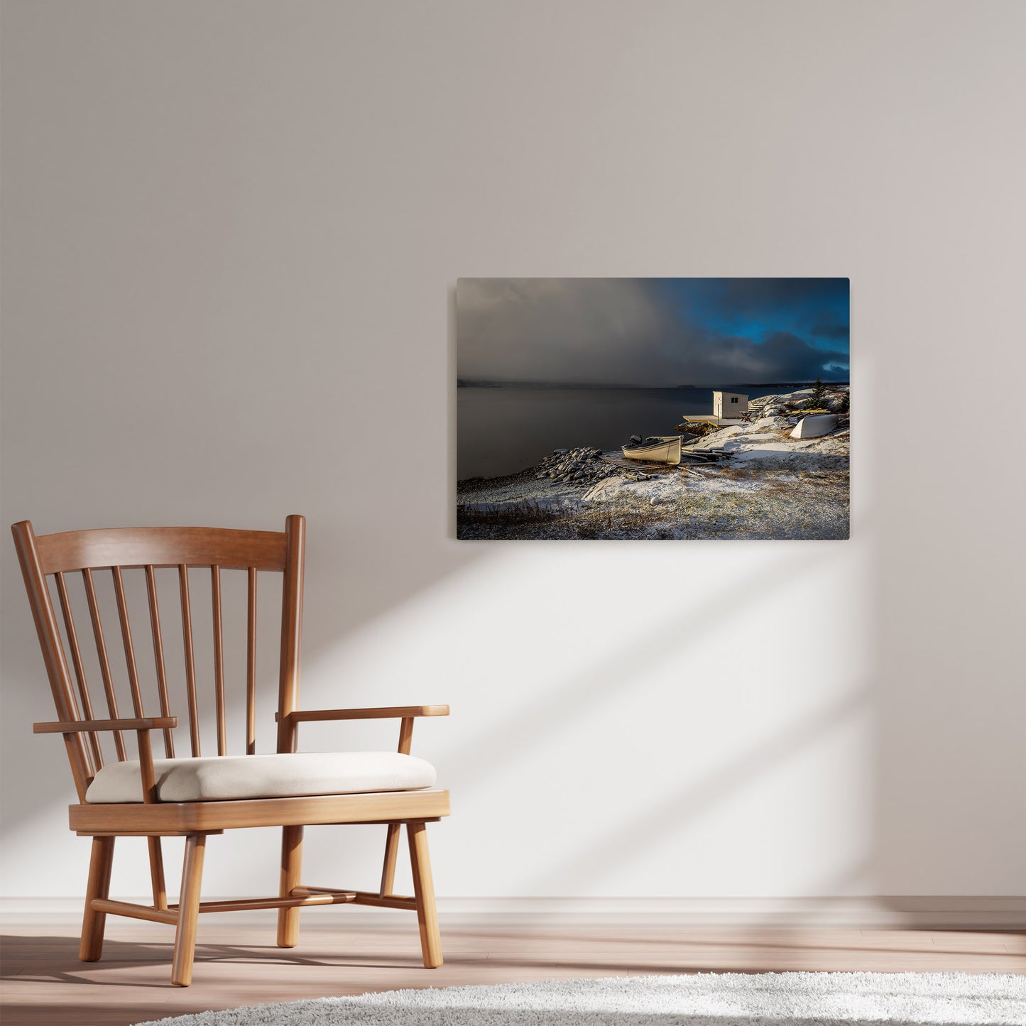 Ray Mackey's Birchy Bay Flurry photography reproduced on HD metal print and displayed on wall