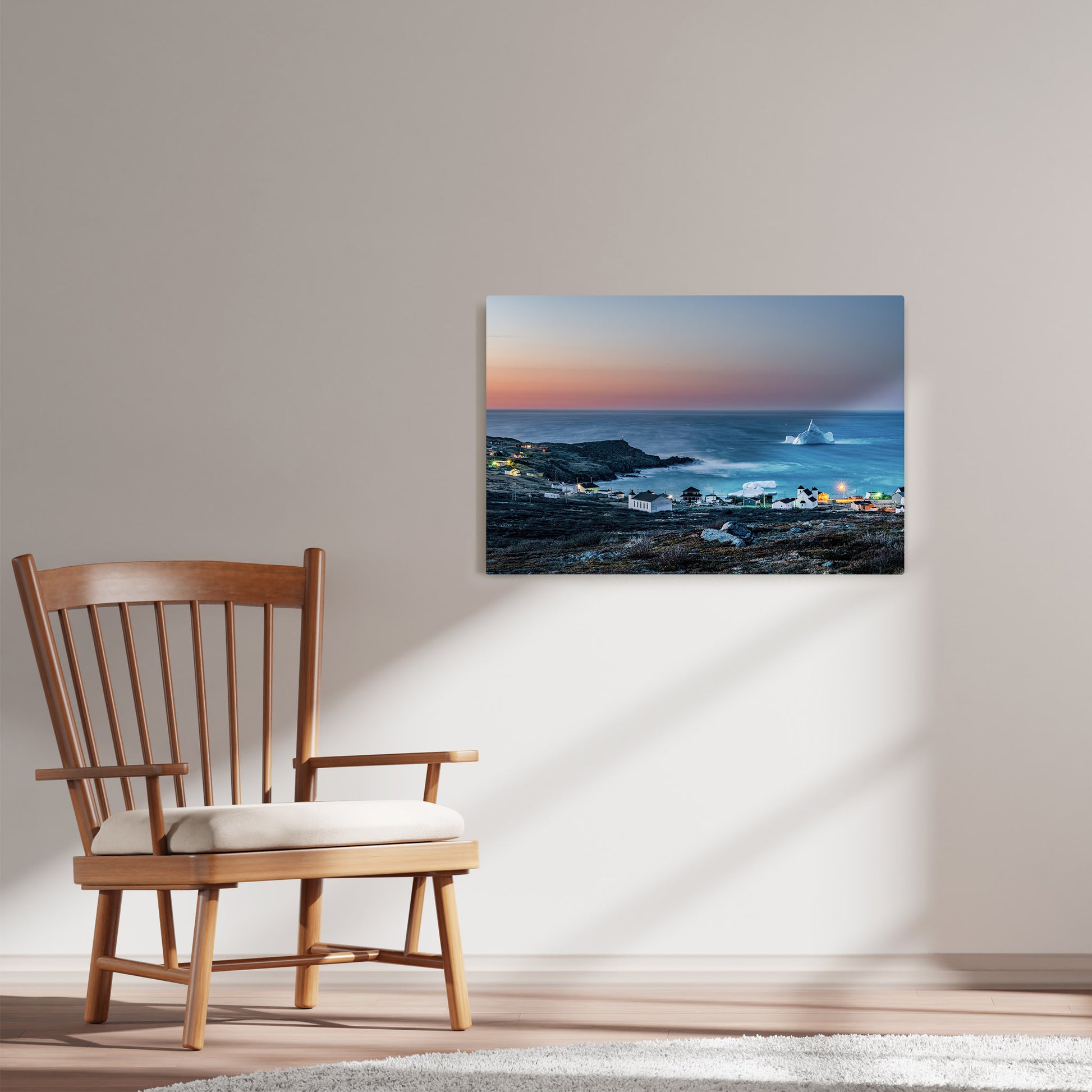 Ray Mackey's Grates Cove Blue Hour photography reproduced on HD metal print and displayed on wall