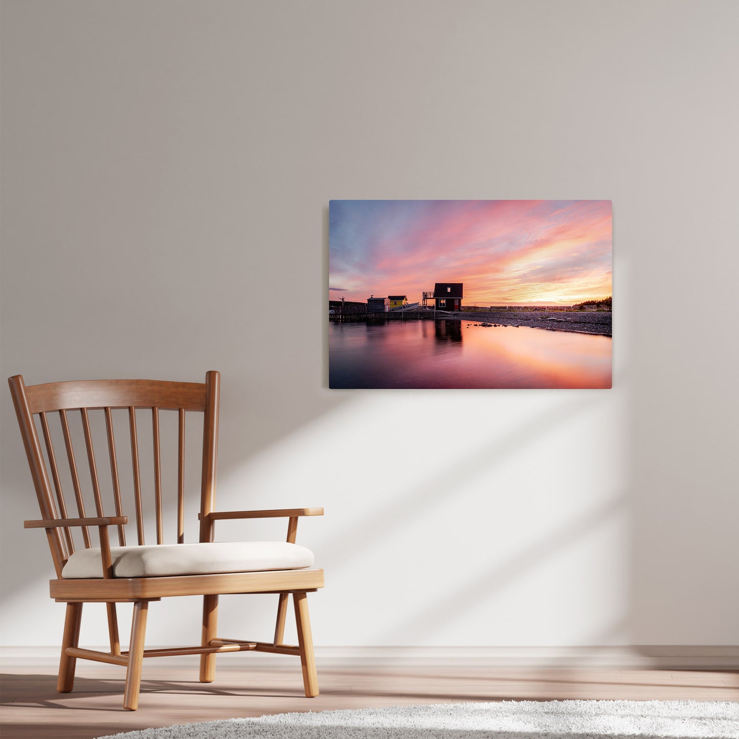 Ray Mackey's Green's Harbour Solstice photography reproduced on HD metal print and displayed on wall