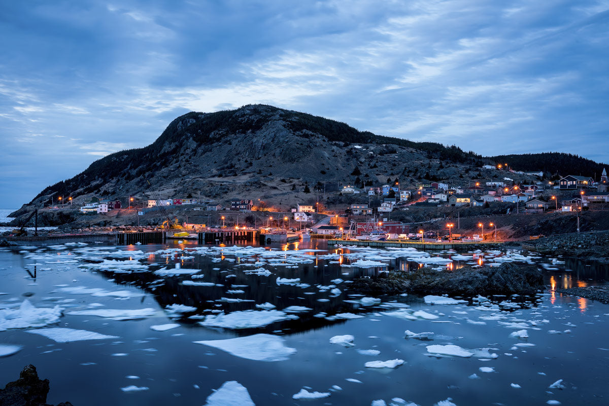 Ray Mackey's Portugal Cove Blue Hour Ice print close-up