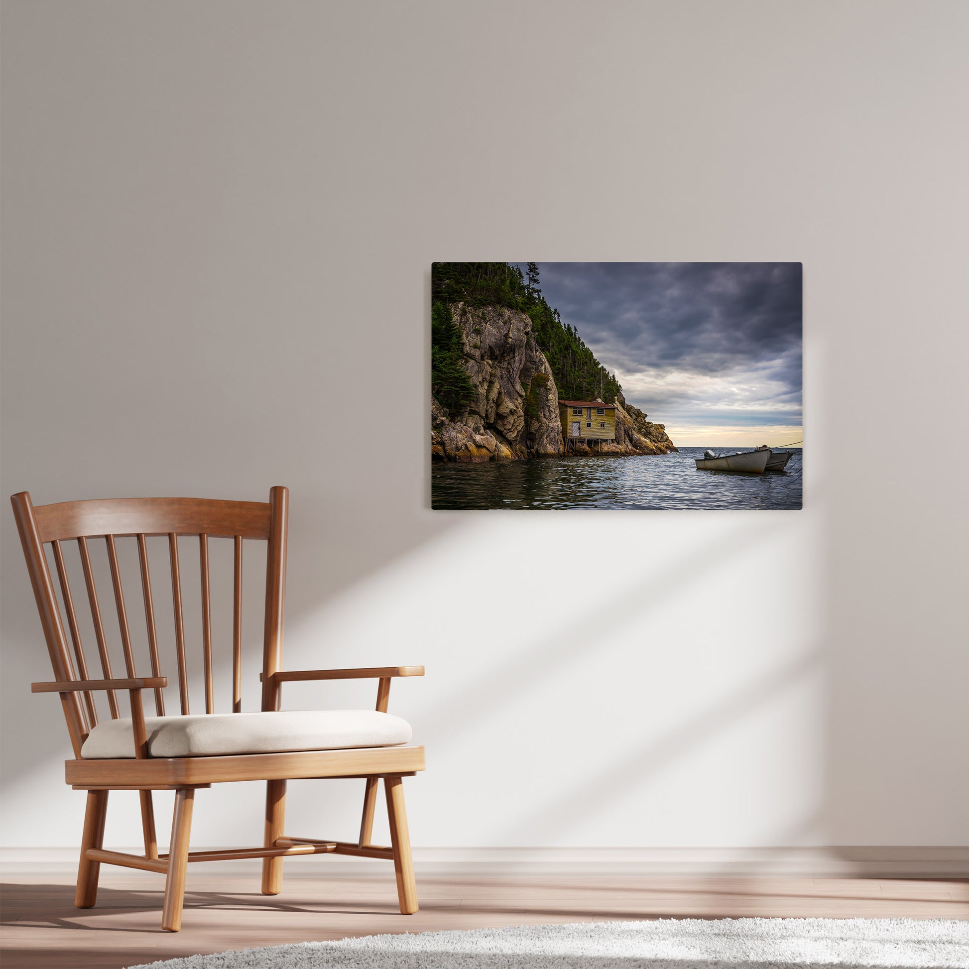 Ray Mackey's Shoe Cove photography reproduced on HD metal print and displayed on wall