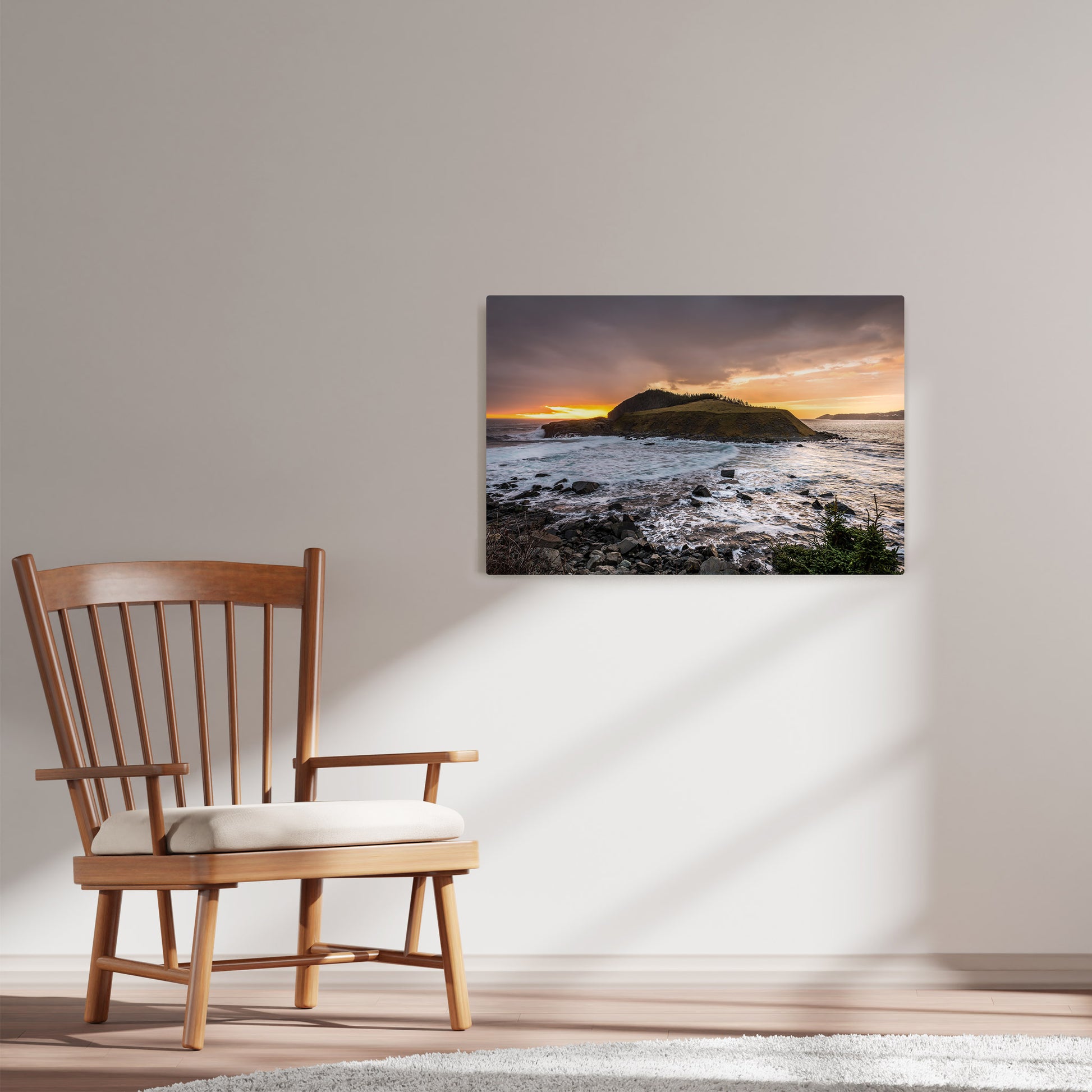 Ray Mackey's Tors Cove Fox Island photography reproduced on HD metal print and displayed on wall