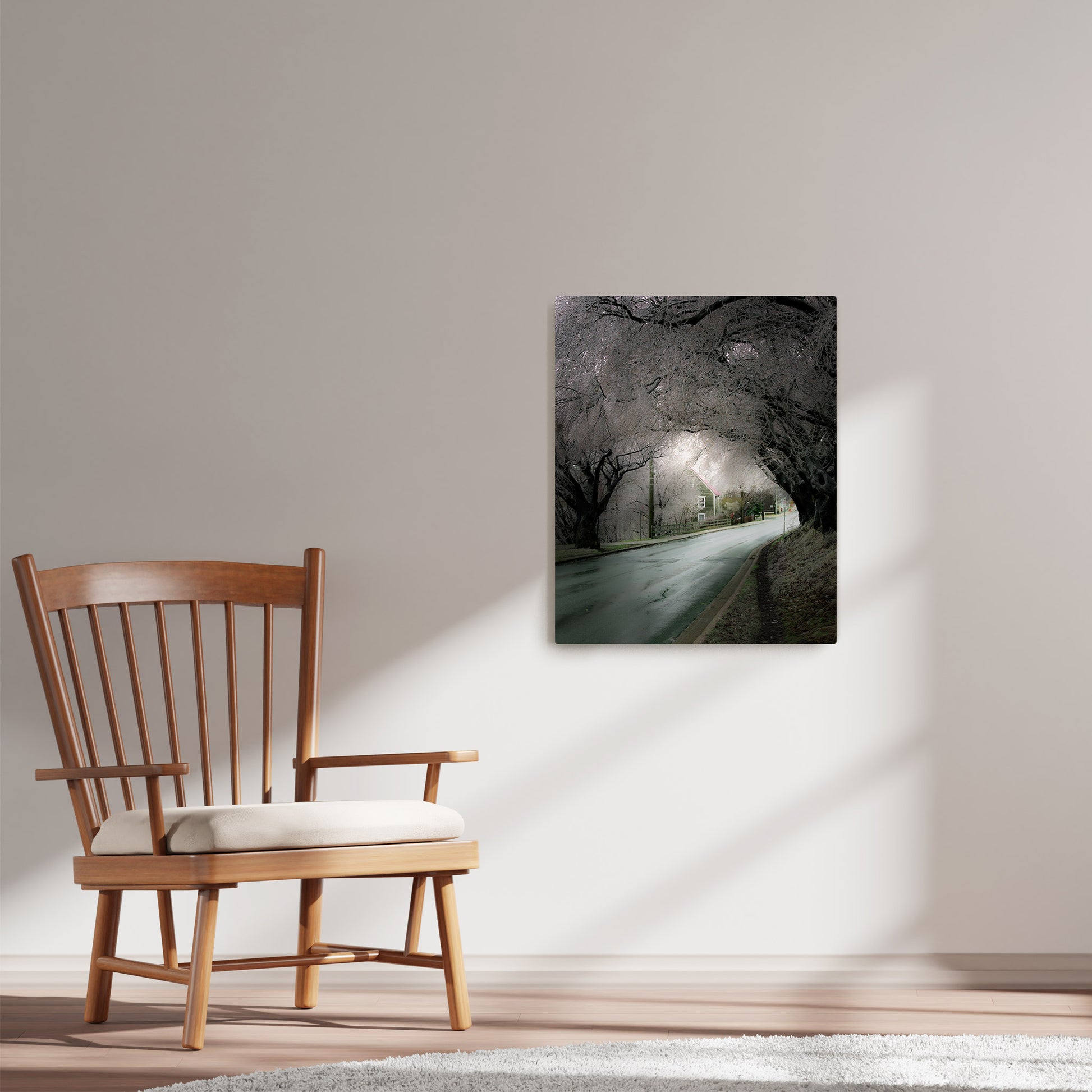 Ray Mackey's Ice Storm Drama photography reproduced on HD metal print and displayed on wall