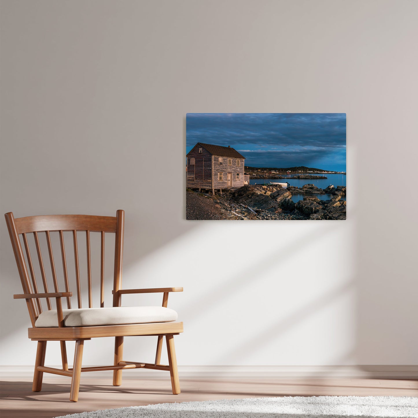 Ray Mackey's Island Harbour Blue photography reproduced on HD metal print and displayed on wall