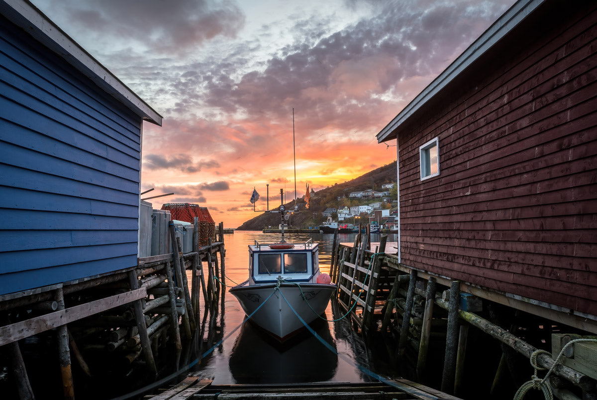 Ray Mackey's Petty Harbour Stages print close-up