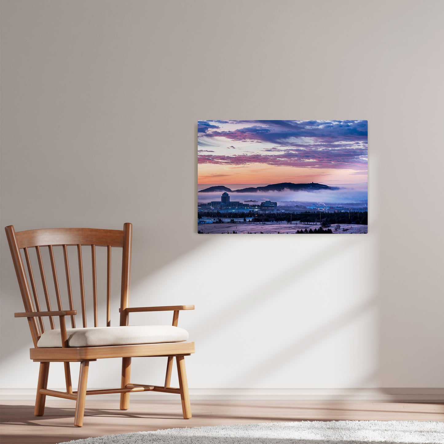 Ray Mackey's St. John's Fog photography reproduced on HD metal print and displayed on wall