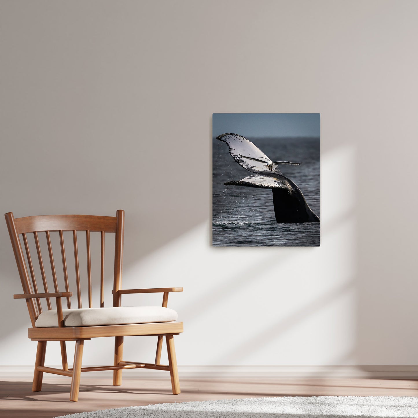 Ray Mackey's Whales Tail Landing photography reproduced on HD metal print and displayed on wall